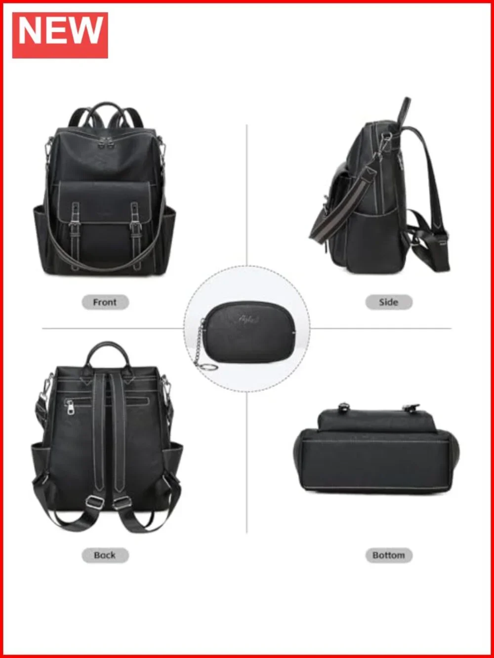 Ladies PU Leather Backpack Purse with Laptop Compartment, Shoulder Handbag